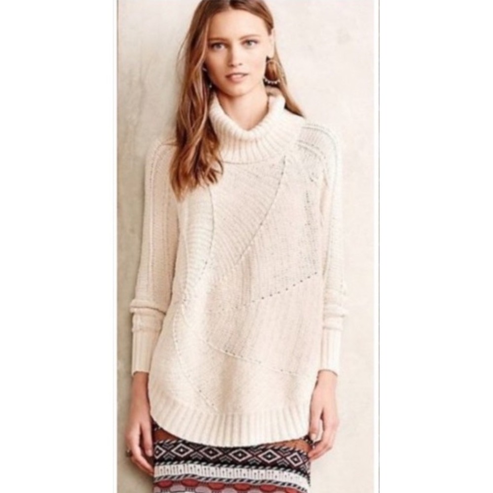 Anthropologie Angel of the North Harvest Moon Poncho Sweater Cream‎ Cotton Small